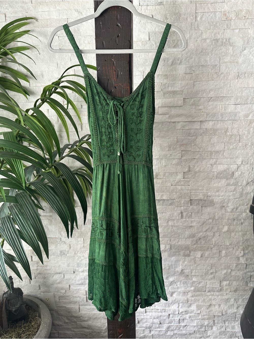 Ocean Queen Hawaii Green Fairycore faecore Embroidered Smocked Dress Size L/XL